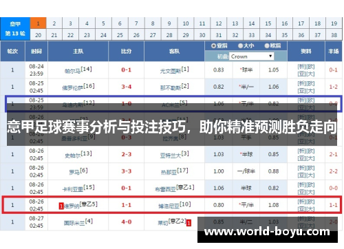 意甲足球赛事分析与投注技巧，助你精准预测胜负走向